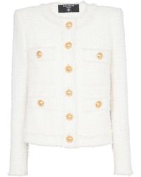 Balmain - Collarless 4 Pockets Tweed Jacket, Long Sleeves, , 100% Cotton - Lyst