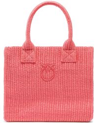Pinko - Small Love Birds Raffia Tote Bag - Lyst