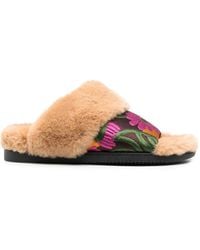 La DoubleJ - Faux-Fur Floral Strap Slides - Lyst