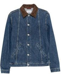 Brunello Cucinelli - Suede-Collar Buttoned Denim Jacket - Lyst
