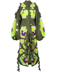 Yuliya Magdych Pansies Ruffle Trim Dress - Groen