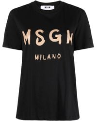 MSGM - Crew Neck Logo-print Cotton T-shirt - Lyst