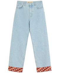 Valentino Garavani - Denim Pants With Jacquard Hem - Lyst