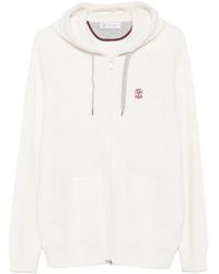 Brunello Cucinelli - Cardigan A Coste Con Zip E Cappuccio - Lyst