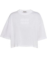 Miu Miu - T-shirt Met Geborduurd Logo - Lyst