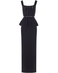 Elisabetta Franchi - Carpet Geplooide Gebreide Maxi-Jurk Met Peplum-Design - Lyst