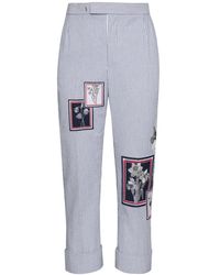 Thom Browne - Gestreepte Broek Met Bloemenpatch - Lyst
