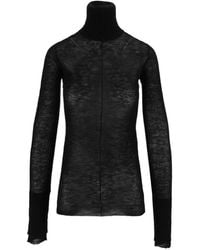 Elisabetta Franchi - Fitted Semi-Sheer High-Turtleneck Knit Top - Lyst