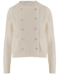 Allude - Doppelreihiger Cardigan Ohne Kragen - Lyst