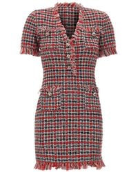 Self-Portrait - Check Frayed Knit Mini Dress - Lyst