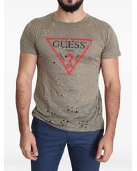 Guess - Distressed Logo-Print T-Shirt - Lyst