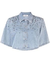 Sandro - Crystal-embellished Denim Shirt - Lyst