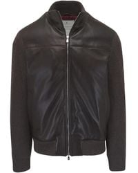 Brunello Cucinelli - Leather-Paneled Ribbed-Knit Jacket - Lyst
