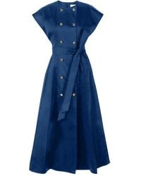 Carolina Herrera - Double-Breasted Cap-Sleeve Belted Midi Dress - Lyst