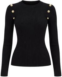 Guess - Button-Detail Ribbed-Knit Sweater - Lyst