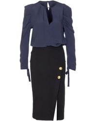 Pinko - Puff-Sleeve Button-Detail Midi Dress - Lyst