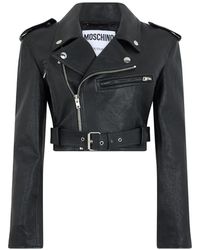 Moschino - Cropped Belted Biker Jacket - Lyst