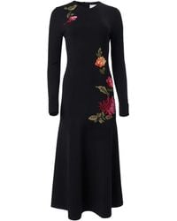 Carolina Herrera - Floral Embroidered Long-Sleeve Midi Dress - Lyst