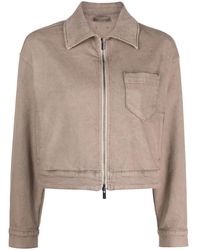 Peserico - Cropped Zip-Up Denim Jacket - Lyst