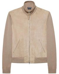 Tom Ford - Suede Front Merino Full Zip - Lyst