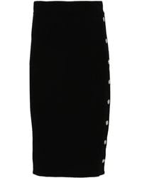 Pinko - Ribbed Wool Refrigerazione Midi Skirt With Buttons - Lyst