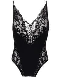 Saint Laurent - Body con ribete de encaje - Lyst