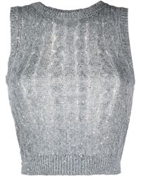 Brunello Cucinelli - Sequined Cable-knit Vest Top - Lyst