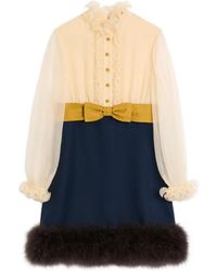 Valentino Garavani - Ruffled Neck Long-Sleeve Dress - Lyst