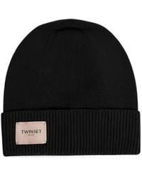 Twinset - Logo-Patch Ribbed-Trim Beanie Hat - Lyst