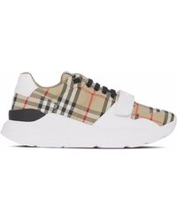 Burberry - Check And Leather Sneakers - Lyst