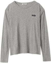 Miu Miu - Logo-Patch Long-Sleeve T-Shirt - Lyst