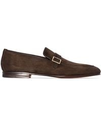 Santoni Brown Single Strap Suede Loafers