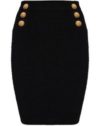 Balmain - Geribbelde Rok Met Knopen - Lyst