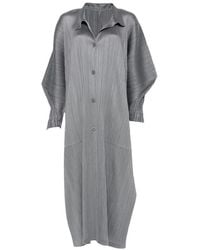 Pleats Please Issey Miyake - Skyline Buttoned Pleated Coat - Lyst