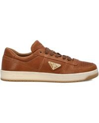 Prada - Downtown Leren Sneakers Met Logoplakkaat - Lyst