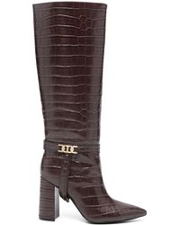 Twinset - Croc-Embossed Knee-High Leather Boots - Lyst
