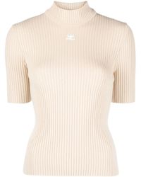 Courreges - Embroidered Logo Ribbed Knitted Top - Lyst