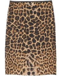 Saint Laurent - Leopard-print Silk Midi Skirt - Lyst