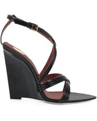 Saint Laurent - Patent-Leather Wedge Sandals - Lyst