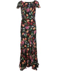 Saloni Paisley Print Dress - Black
