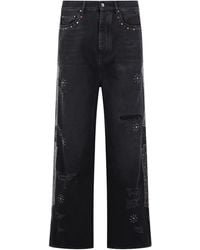 Amiri - Studded Ripped Wide-Leg Jeans - Lyst