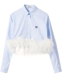 Miu Miu - Feather-trim Striped Cotton Shirt - Lyst