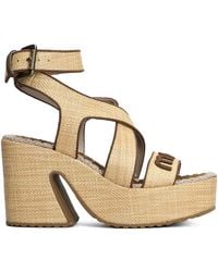 Mou - 100Mm Raffia Platform Sandals - Lyst