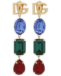 Dolce & Gabbana - Long Earrings With Dg Logo And Rhinestones - Lyst