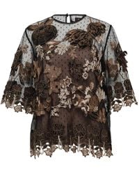 Biyan - Embroidered 3D-Applique Tulle Top - Lyst