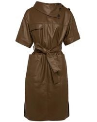 Yves Salomon - Asymmetric Belted Leather Midi Dress - Lyst