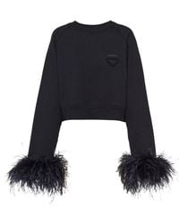 Prada - Feather-trim Cotton Sweatshirt - Lyst