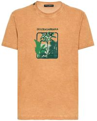 Dolce & Gabbana - Leaf-print Cotton T-shirt - Lyst