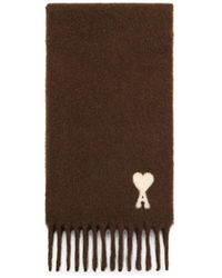 Ami Paris - Brauner Schal Mit Ami De Coeur Oversize Aus Alpaka Und Reiner Wolle - Lyst