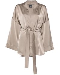 Marina Rinaldi - Butterfly Belted Satin-Finish Blouse - Lyst